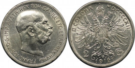 RDR – Habsburg – Österreich, RÖMISCH-DEUTSCHES REICH. Franz Joseph I. (1848-1916). 2 Kronen 1912. 10,0 g. 0.835 Silber. 0.27 OZ. KM 2821. Stempelglanz...