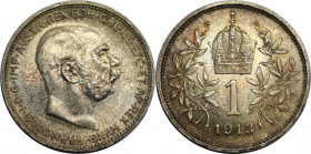 RDR – Habsburg – Österreich, RÖMISCH-DEUTSCHES REICH. Franz Joseph I. (1848-1916). 1 Krone 1913. 5,0 g. 0.835 Silber. 0.13 OZ. KM 2820. Fast Stempelgl...