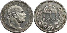 RDR – Habsburg – Österreich, RÖMISCH-DEUTSCHES REICH. Österreich-Ungarn. Franz Joseph I. (1848-1916). 1 Korona 1915 KB. 5,0 g. 0.835 Silber. 0.13 OZ. ...