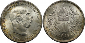 RDR – Habsburg – Österreich, RÖMISCH-DEUTSCHES REICH. Franz Joseph I. (1848-1916). 1 Krone 1916. 5,0 g. 0.835 Silber. 0.13 OZ. KM 2820. Stempelglanz...