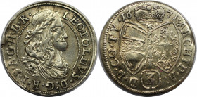 RDR – Habsburg – Österreich, RÖMISCH-DEUTSCHES REICH. Leopold I. (1657-1705). 3 Kreuzer 1671. Silber. Fast Vorzüglich