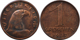 RDR – Habsburg – Österreich, REPUBLIK ÖSTERREICH. 1 Groschen 1937. Bronze. KM 2836. Vorzüglich