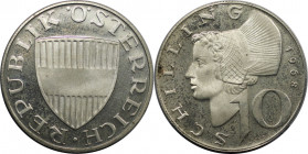 RDR – Habsburg – Österreich, REPUBLIK ÖSTERREICH. 10 Schilling 1968. 7,5 g. 0.640 Silber. 0.15 OZ. KM 2882. Polierte Platte