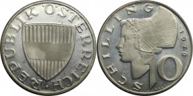 RDR – Habsburg – Österreich, REPUBLIK ÖSTERREICH. 10 Schilling 1970. 7,5 g. 0.640 Silber. 0.15 OZ. KM 2882. Polierte Platte