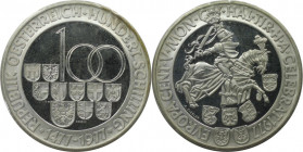 RDR – Habsburg – Österreich, REPUBLIK ÖSTERREICH. 500. Jahrestag - Münzprägestätte in Hall in Tirol. 100 Schilling 1977. 24,0 g. 0.640 Silber. 0.49 OZ...
