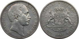 Altdeutsche Münzen und Medaillen, BAYERN / BAVARIA. Maximilian II. (1848-1864). Vereinstaler 1862, Silber. AKS 149. Vorzüglich