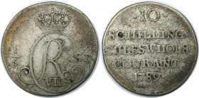 Altdeutsche Münzen und Medaillen, SCHLESWIG - HOLSTEIN. Christian VII. (1784-1808). 10 Schilling 1789, Silber. KM 128. Sehr schön