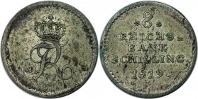 Altdeutsche Münzen und Medaillen, SCHLESWIG - HOLSTEIN. Frederik VI. (1808-1839). 8 Reichsbank Schilling 1819 IFF, Silber. KM 152. Sehr schön-vorzügli...