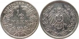Deutsche Münzen und Medaillen ab 1871, REICHSKLEINMÜNZEN. 1/2 Mark 1917 A. Silber. Jaeger 16. Stempelglanz. Berieben. Kratzer
