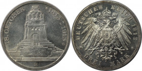 Deutsche Münzen und Medaillen ab 1871, REICHSSILBERMÜNZEN, Sachsen. Jahrhundertfeier Völkerschlacht bei Leipzig. 3 Mark 1913 E, Silber. Jaeger 140. St...