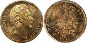 Deutsche Münzen und Medaillen ab 1871, REICHSGOLDMÜNZEN. Bayern. Ludwig II. (1864-1886). 20 Mark 1872 D. Gold. Jaeger 194. PCGS MS62