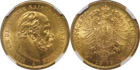 Deutsche Münzen und Medaillen ab 1871, REICHSGOLDMÜNZEN, Preußen. Wilhelm I. (1861-1888). 20 Mark 1873 A, Berlin. Gold. Jaeger 243, Fr. 3813. NGC MS 6...