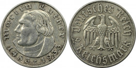 Deutsche Münzen und Medaillen ab 1871, 3. Reich 1933-1945. Martin Luther. 2 Reichmark 1933 A, Silber. Jaeger 352. Vorzüglich