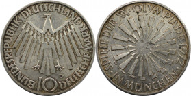 Deutsche Münzen und Medaillen ab 1945, BUNDESREPUBLIK DEUTSCHLAND. Olympische Spiele 1972 in München - Spirale "in München". 10 Mark 1972 D. Silber. K...