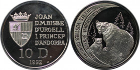 Europäische Münzen und Medaillen, Andorra. Braunbär. 10 Diners 1992. 31,10 g. 0.925 Silber. 0.93 OZ. KM 76. Polierte Platte