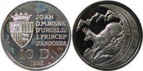 Europäische Münzen und Medaillen, Andorra. Gämse. 10 Diners 1992. 31,10 g. 0.925 Silber. 0.93 OZ. KM 75. Polierte Platte