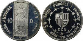 Europäische Münzen und Medaillen, Andorra. Europäische Union - König Peter III. 10 Diners 1994, Silber. 0.94 OZ. KM 99. Polierte Platte
