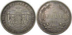 Europäische Münzen und Medaillen, Bulgarien / Bulgaria. Alexander I. (1879-1886). 5 Lewa 1885. Silber. KM 7. Sehr schön+