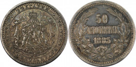 Europäische Münzen und Medaillen, Bulgarien / Bulgaria. Alexander I. 50 Stotinki 1883. Silber. 2,4 g. KM 6. Fast Vorzüglich