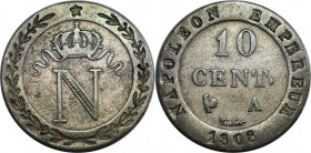 Europäische Münzen und Medaillen, Frankreich / France. Napoleon I. 10 Centimes 1808 A. Billon. 1,94 g. 19 mm. KM 676.1. Fast Vorzüglich