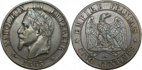 Europäische Münzen und Medaillen, Frankreich / France. Napoleon III. (1852-1870). 5 Centimes 1863 BB. Bronze. KM 797.2. Vorzüglich-stempelglanz