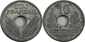 Europäische Münzen und Medaillen, Frankreich / France. 10 Centimes 1943. Zink. KM 903. Stempelglanz