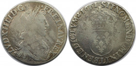 Europäische Münzen und Medaillen, Frankreich / France. Ludwig XIV. (1643-1715). 1/2 Ecu 1661 L. Silber. 13,23 g. 32,5 mm. KM 202.9. Schön+. Selten!