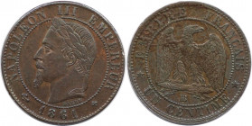 Europäische Münzen und Medaillen, Frankreich / France. Napoleon III. (1852-1870). 1 Centime 1861 BB. Bronze. KM 795.2. Vorzüglich+
