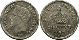 Europäische Münzen und Medaillen, Frankreich / France. Napoleon III. (1852-1870). 20 Centimes 1867 BB. Silber. KM 808.2. Sehr schön-vorzüglich