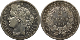 Europäische Münzen und Medaillen, Frankreich / France. Dritte Republik (1870-1940). 2 Francs 1871 A. Silber. KM 817.1. Fast Vorzüglich