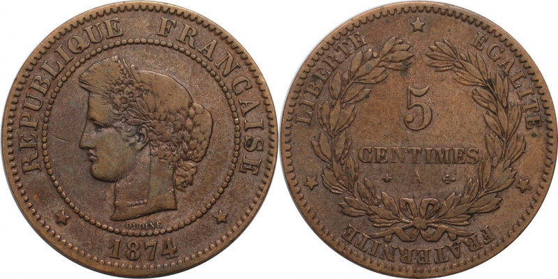Europäische Münzen und Medaillen, Frankreich / France. Dritte Republik. 5 Centim...