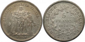 Europäische Münzen und Medaillen, Frankreich / France. Herkulesgruppe. 5 Francs 1874 K. Silber. KM 820.2. Vorzüglich+