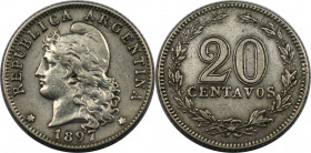 Weltmünzen und Medaillen, Argentinien / Argentina. 20 Centavos 1897, Kupfer-Nickel. KM 36. Fast Vorzüglich