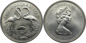 Weltmünzen und Medaillen, Bahamas. Flamingos. 2 Dollars 1972. 29,80 g. 0.925 Silber. 0.89 OZ. KM 23. Stempelglanz