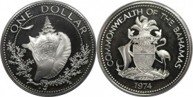 Weltmünzen und Medaillen, Bahamas. Muschel. 1 Dollar 1974. 18,40 g. 0.800 Silber. 0.47 OZ. KM 65a. Polierte Platte