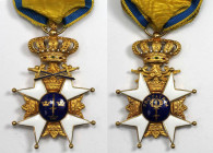 Orden und Medaillen, Europa / Europe. Schweden / Sweden. Königlicher Schwertorden, Ritterkreuz 1. Klasse. Gold und emailliert. 16,54 g. 58x38,5 mm. Am...