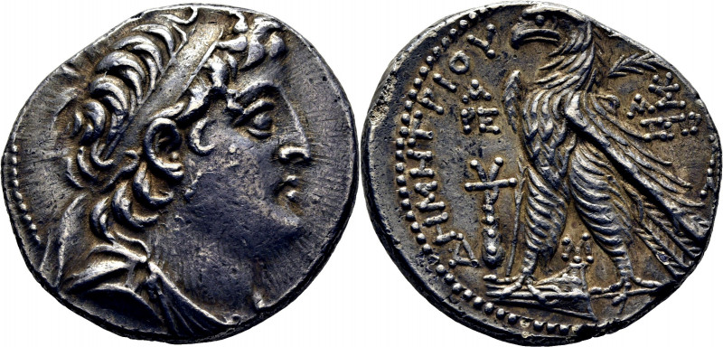 SELUCIDA REINO. Demetrio II Nicator Tiro. Tetradracma fenicio. 129-125 a.C. Bust...
