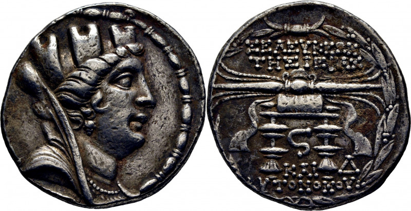 SIRIA-Seleuqueia. Autonomía. Tetradracma ático. Hacia 104 a.C. Δ (año V). Busto ...