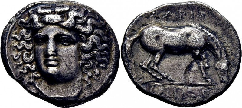 THESSALIA-LARISSA. Dracma eginético. 400-344 a.C. Cabeza de la ninfa Larissa lig...