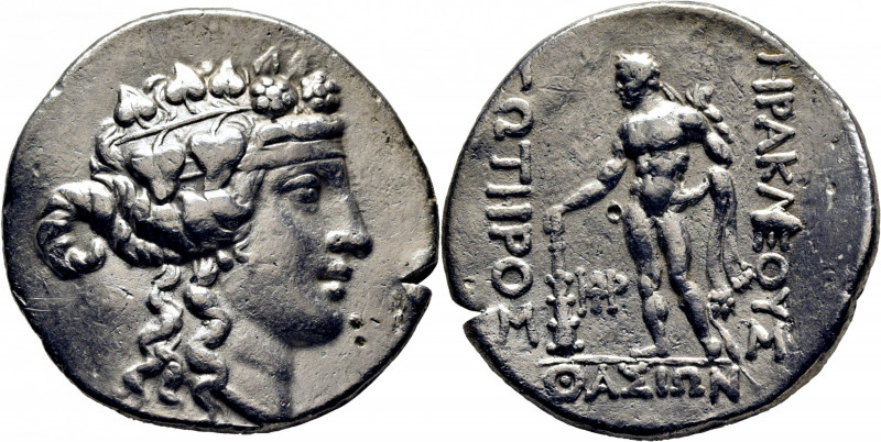 TRACIA-THASOS. Tetradracma eubeo-ático. Posterior al 148 a.C. Cabeza de Dionisos...
