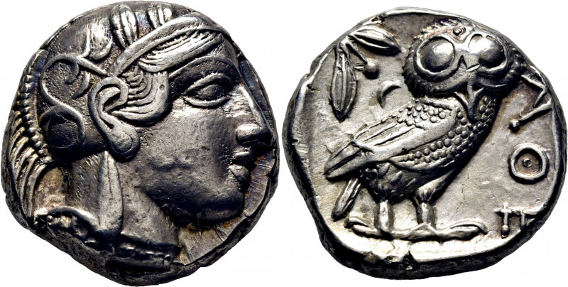 ATICA-ATENAS. Tetradracma ático. 480-407 a.C. Cabeza de Atenea a derecha con cas...