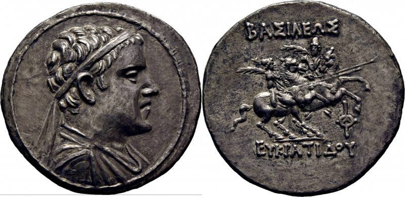 BACTRIA. Eukratides I Megalos. Pushkalavati. Tetradracma ático. 171-135 a. Busto...