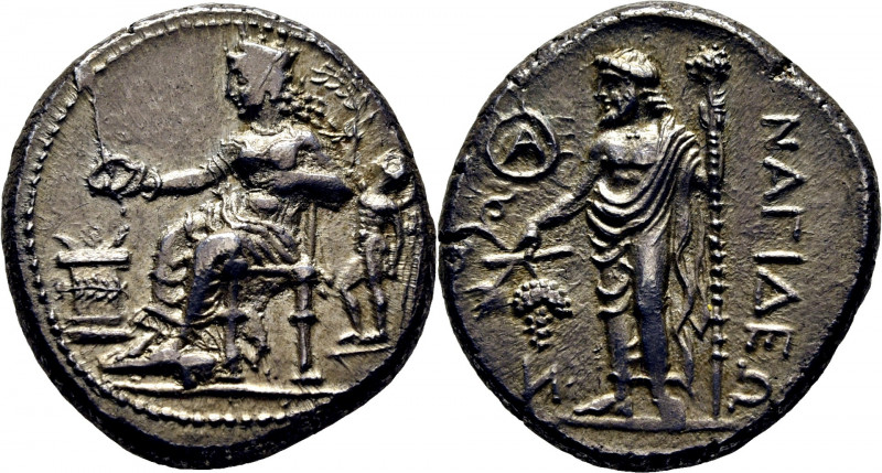 CILICIA-NAGIDOS. Estátera pérsica. 374-333 a.C. Afrodita sedente tocada con polo...