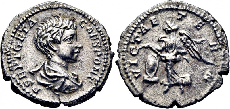 ROMA IMPERIO. Geta. Denario. 200-202. Busto descubierto revestido a derecha. Vic...