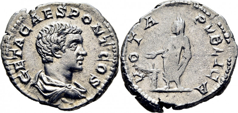 ROMA IMPERIO. Geta. Denario. 203-208. Busto descubierto revestido a derecha. Get...