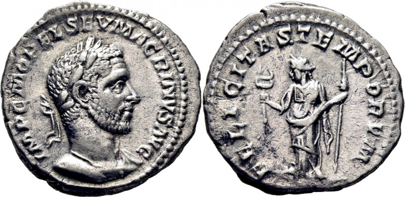 ROMA IMPERIO. Macrino. Denario. 217-218. Busto laureado revestido a derecha. Fel...