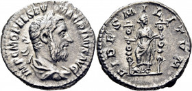 Macrino. Denario. Acuñación centrada. Buen reverso. Atractiva