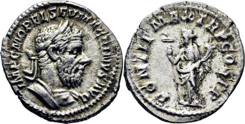 ROMA IMPERIO. Macrino. Denario. 217-218. Busto laureado revestido a derecha. Fel...