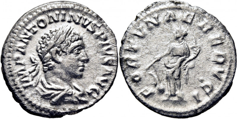 ROMA IMPERIO. Heliogábalo. Denario. Busto laureado revestido a derecha. Fortuna ...
