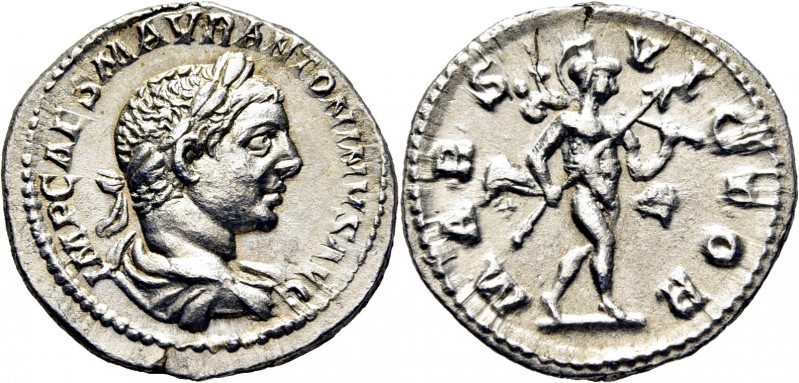 ROMA IMPERIO. Heliogábalo. Denario. 218. Busto laureado revestido a derecha. Mar...